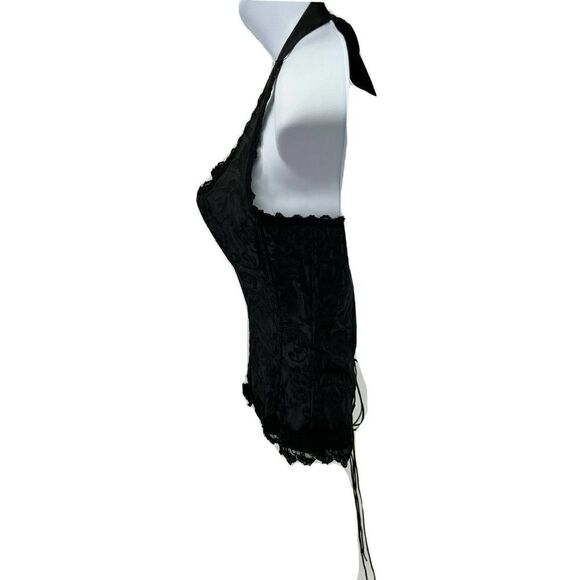 Fredericks of Hollywood Size 34 S M Corset Goth Lolita Black Hook Lace Up Satin - Picture 4 of 15